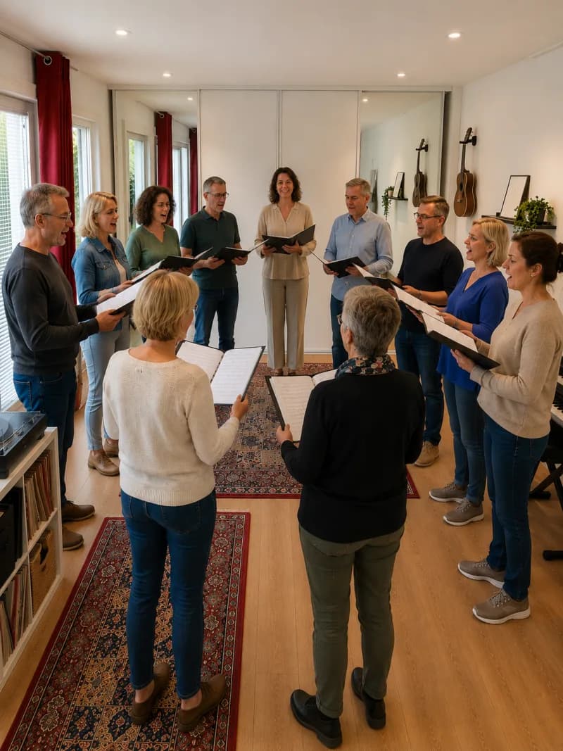 Deelnemers zingen samen tijdens de zangworkshop